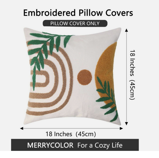 Merrycolor Boho Pillow Cover 18x18 Geometric Leaves Accent Pillow. 1 Piece Case