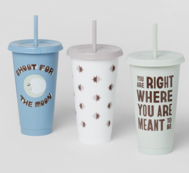 24oz 3pk Plastic Reusable Cold Cup With Design